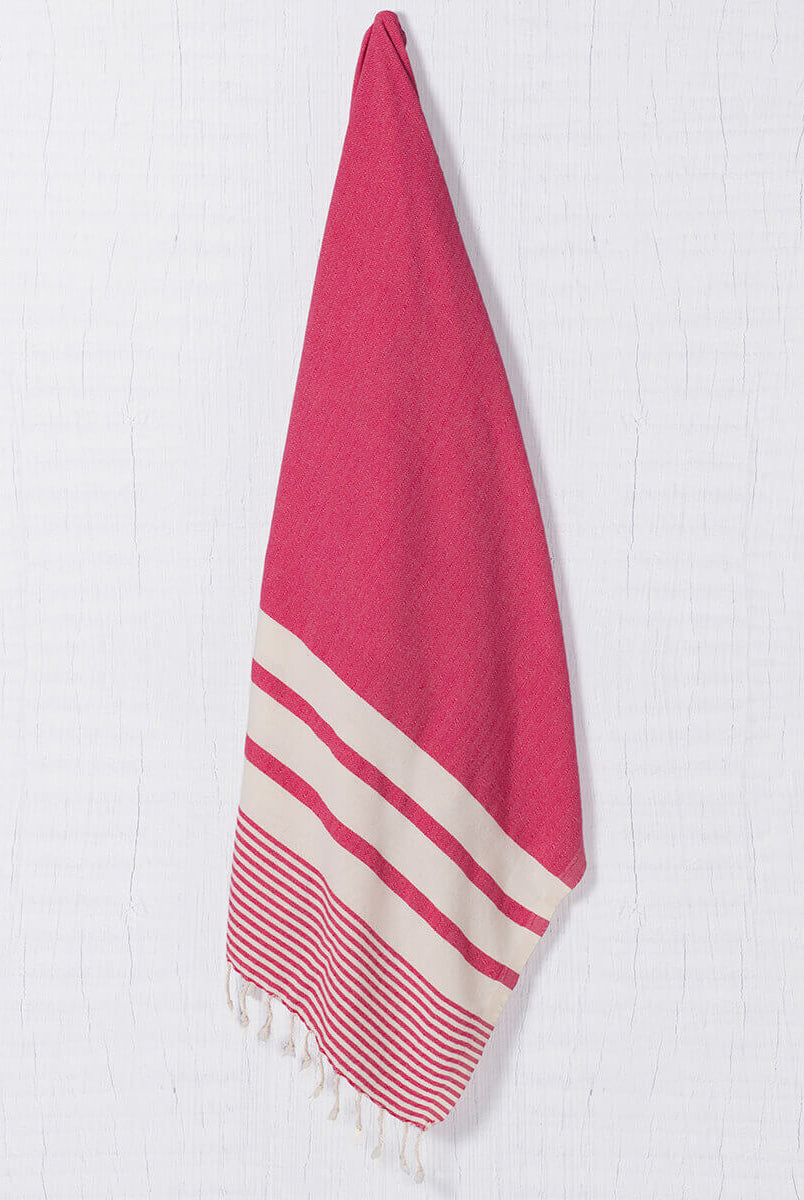 Multi Striped Turkish Towel in Fushia color made of 100% Turkish cotton Turkish Towel by buldano in Turkey