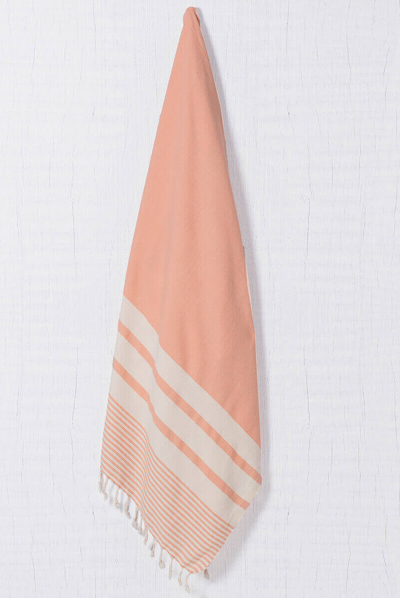 Multi Striped Turkish Towel in Melon color made of 100% Turkish cotton Turkish Towel by buldano in Turkey