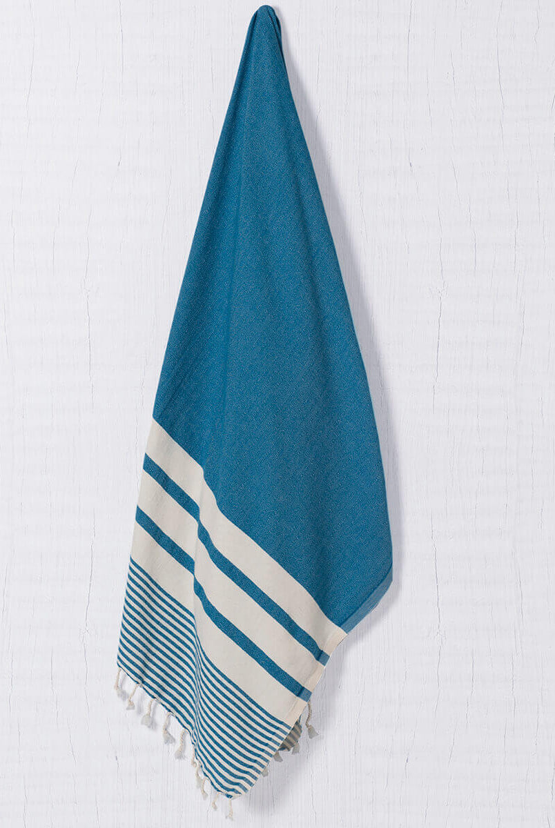 Multi Striped Turkish Towel in Petrol Blue color made of 100% Turkish cotton Turkish Towel by buldano in Turkey