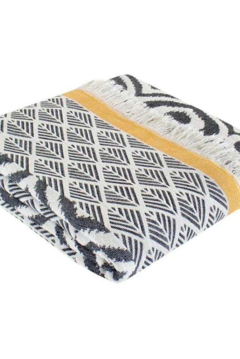Jacquard Weave Super Soft Blanket in Black color made of 100% Turkish cotton Throw by buldano in Turkey