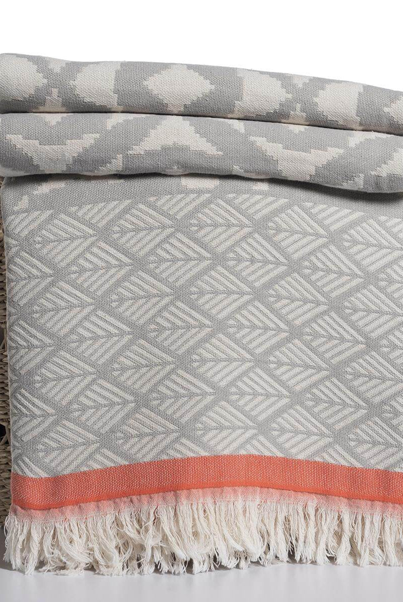 Jacquard Weave Super Soft Blanket in Light Grey color made of 100% Turkish cotton Throw by buldano in Turkey