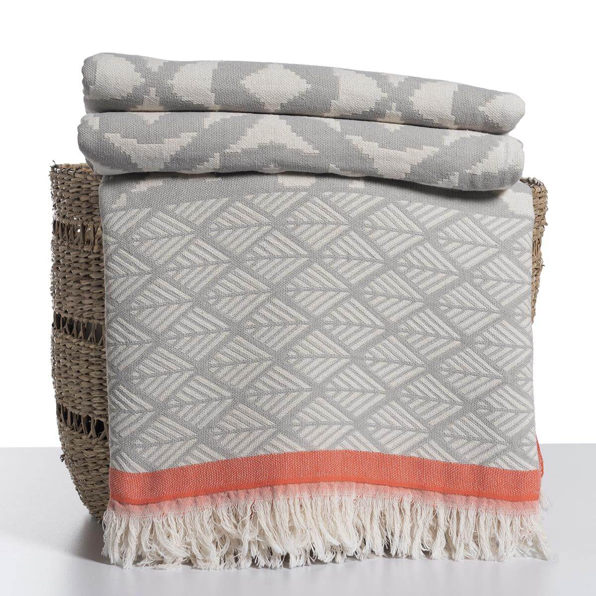 Jacquard Weave Super Soft Blanket in Light Grey color made of 100% Turkish cotton Throw by buldano in Turkey