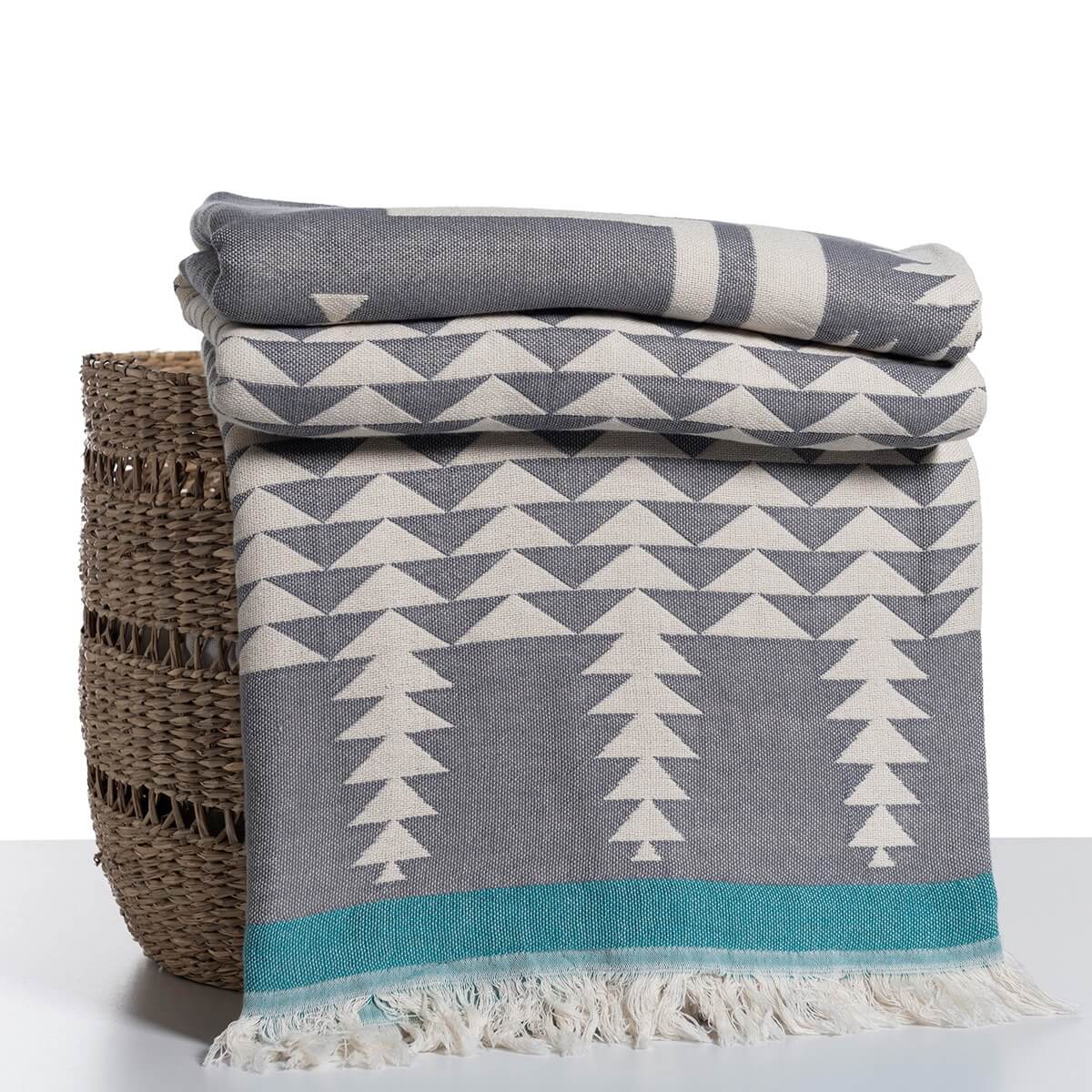Jacquard Weave Geo Blanket in color made of 100% Turkish cotton Throw by buldano in Turkey