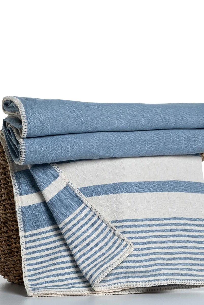 Double Sided Custom Stitched Throw in Air Blue color made of 100% Turkish cotton Throw by buldano in Turkey