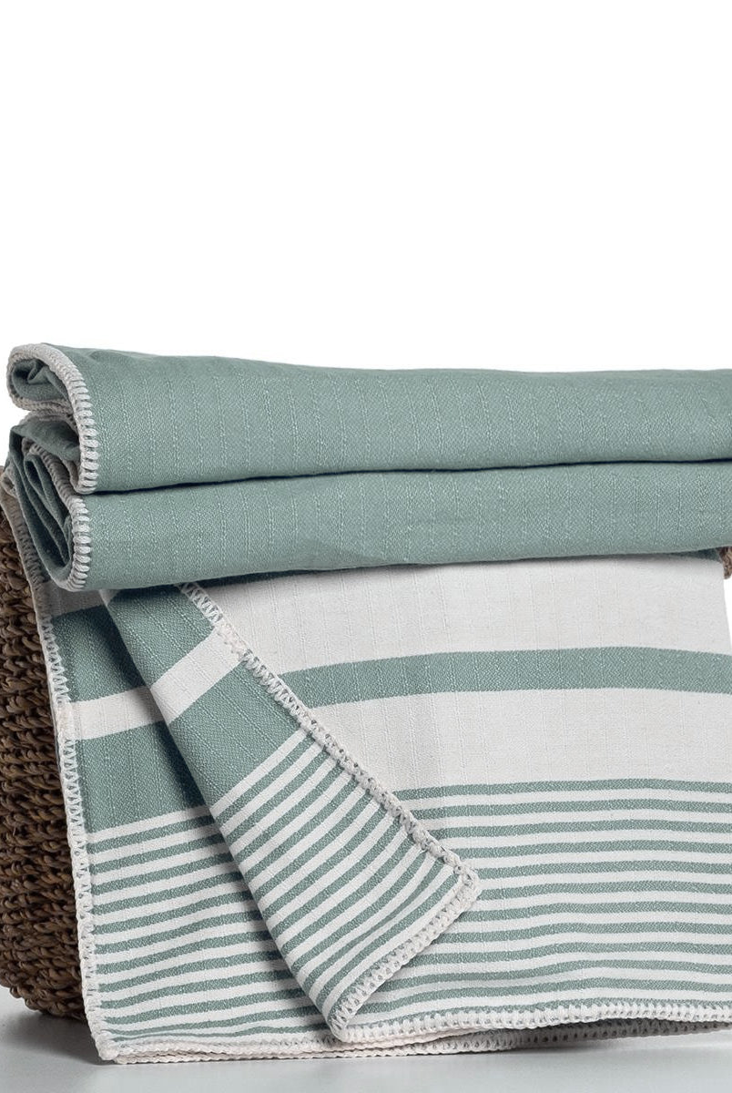 Double Sided Custom Stitched Throw in Almond Green color made of 100% Turkish cotton Throw by buldano in Turkey