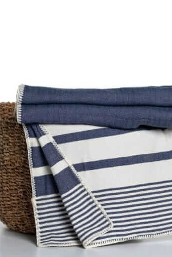 Double Sided Custom Stitched Throw in Navy color made of 100% Turkish cotton Throw by buldano in Turkey