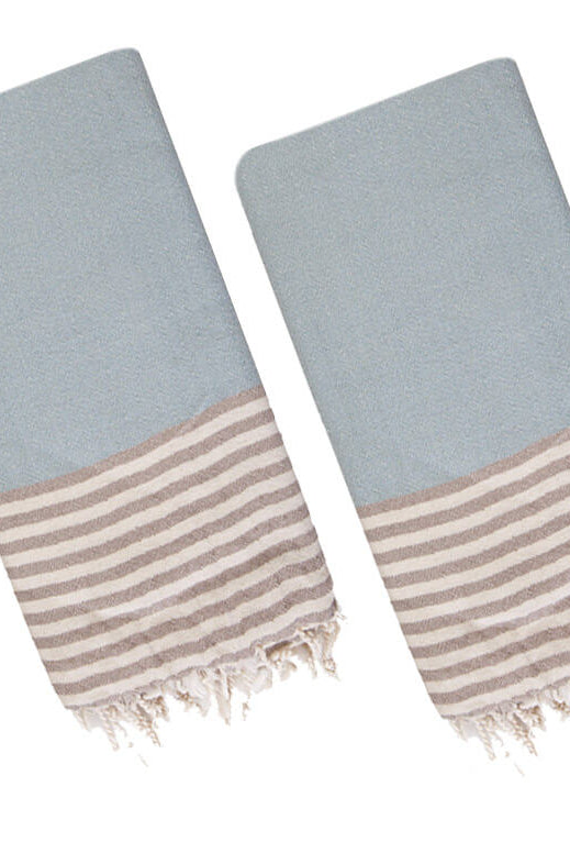Multi COLOR LUXURY MINI TURKISH TOWEL – SET OF 2 in Taupe - Light Blue color made of 100% Turkish cotton Turkish Towel by buldano in Turkey