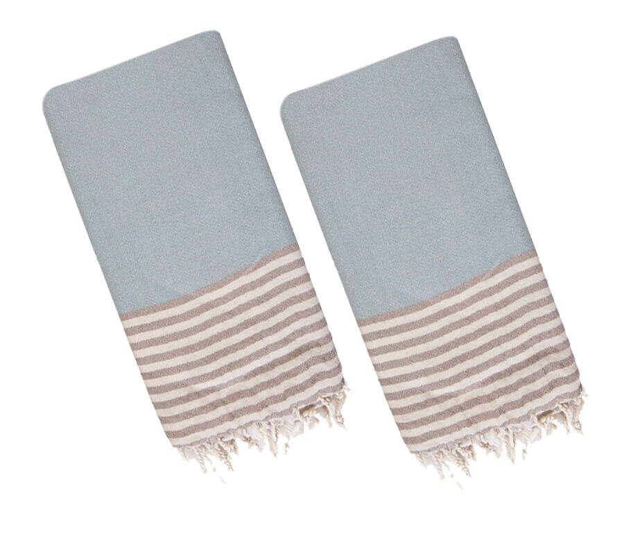 Multi COLOR LUXURY MINI TURKISH TOWEL – SET OF 2 in Taupe - Light Blue color made of 100% Turkish cotton Turkish Towel by buldano in Turkey