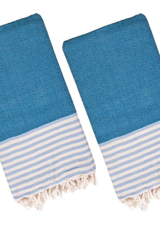 Multi COLOR LUXURY MINI TURKISH TOWEL – SET OF 2 in Light Blue - Petrol Blue color made of 100% Turkish cotton Turkish Towel by buldano in Turkey