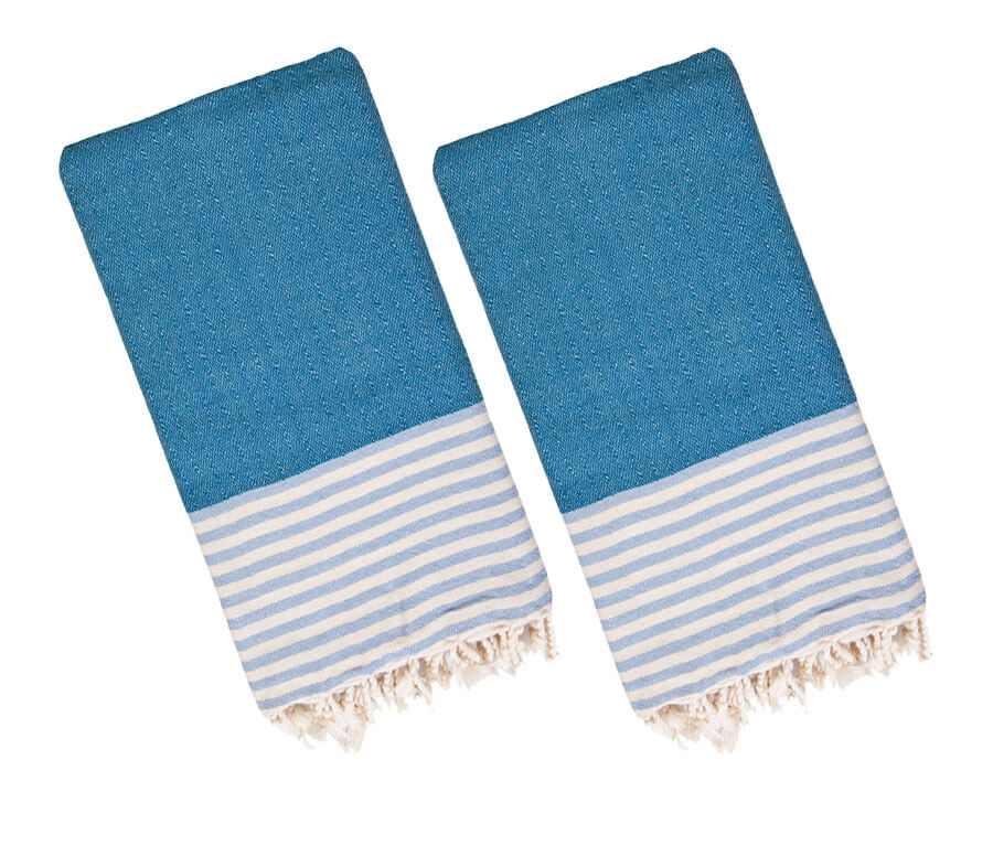Multi COLOR LUXURY MINI TURKISH TOWEL – SET OF 2 in Light Blue - Petrol Blue color made of 100% Turkish cotton Turkish Towel by buldano in Turkey