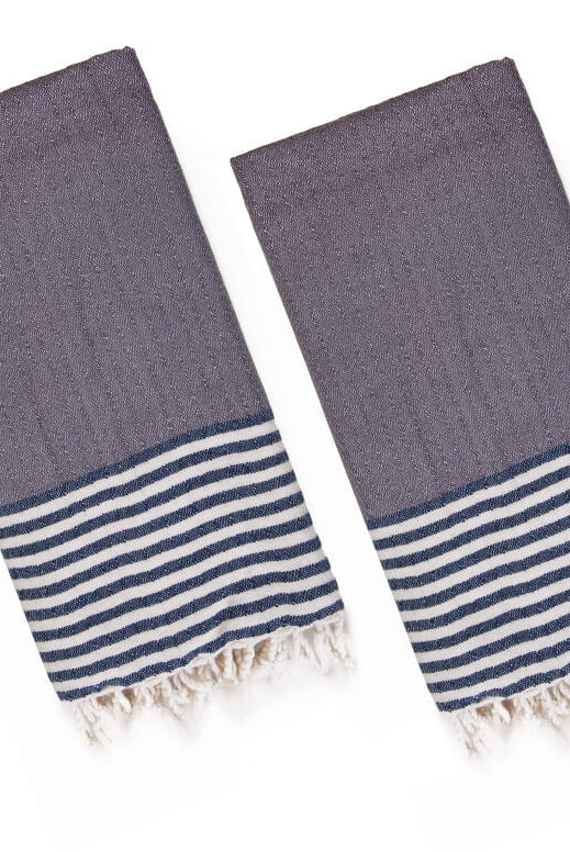 Multi COLOR LUXURY MINI TURKISH TOWEL – SET OF 2 in Navy - Dark Grey color made of 100% Turkish cotton Turkish Towel by buldano in Turkey