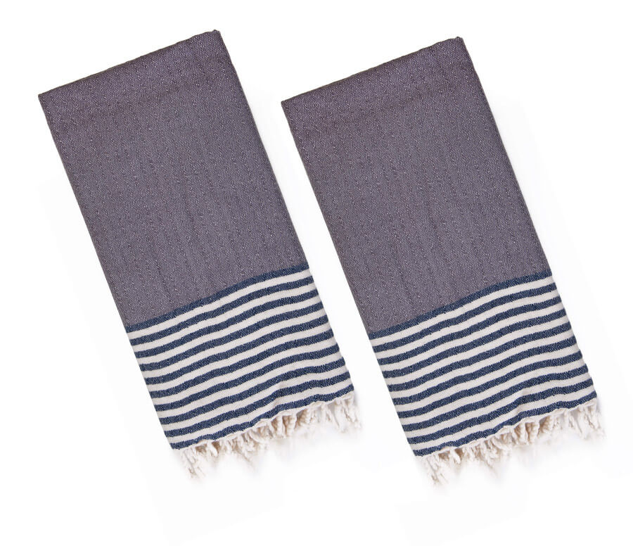 Multi COLOR LUXURY MINI TURKISH TOWEL – SET OF 2 in Navy - Dark Grey color made of 100% Turkish cotton Turkish Towel by buldano in Turkey