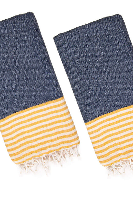 Multi COLOR LUXURY MINI TURKISH TOWEL – SET OF 2 in Navy - Yellow color made of 100% Turkish cotton Turkish Towel by buldano in Turkey