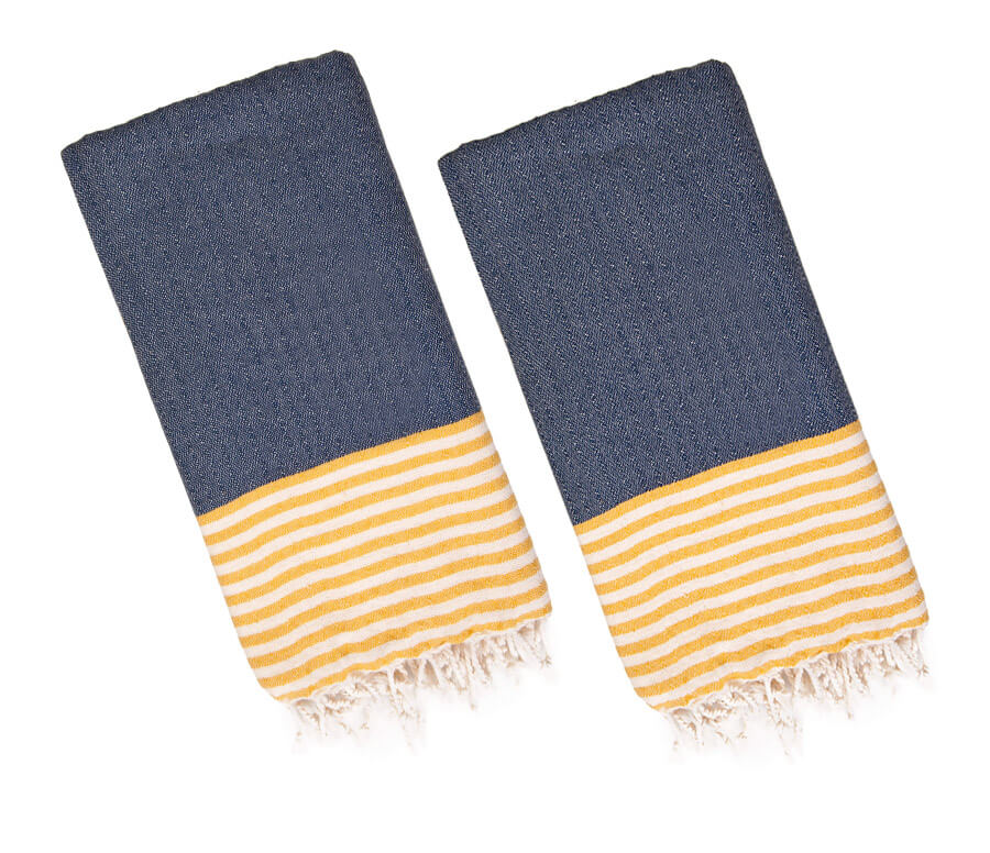 Multi COLOR LUXURY MINI TURKISH TOWEL – SET OF 2 in Navy - Yellow color made of 100% Turkish cotton Turkish Towel by buldano in Turkey
