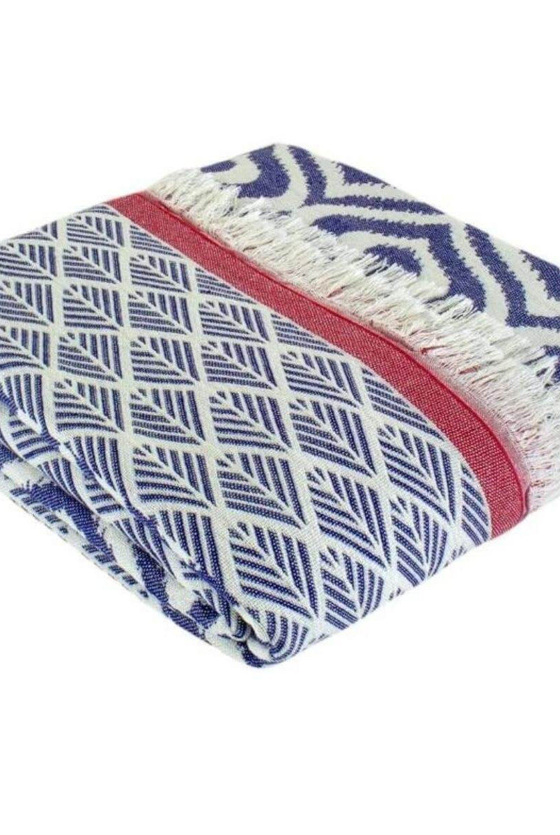 Jacquard Weave Super Soft Blanket in Navy color made of 100% Turkish cotton Throw by buldano in Turkey