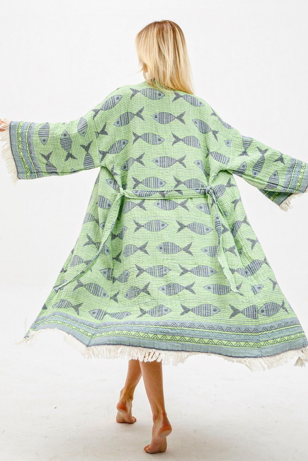 Fish Kimono in Lime Green color made of 100% Turkish cotton Kimono by buldano in Turkey