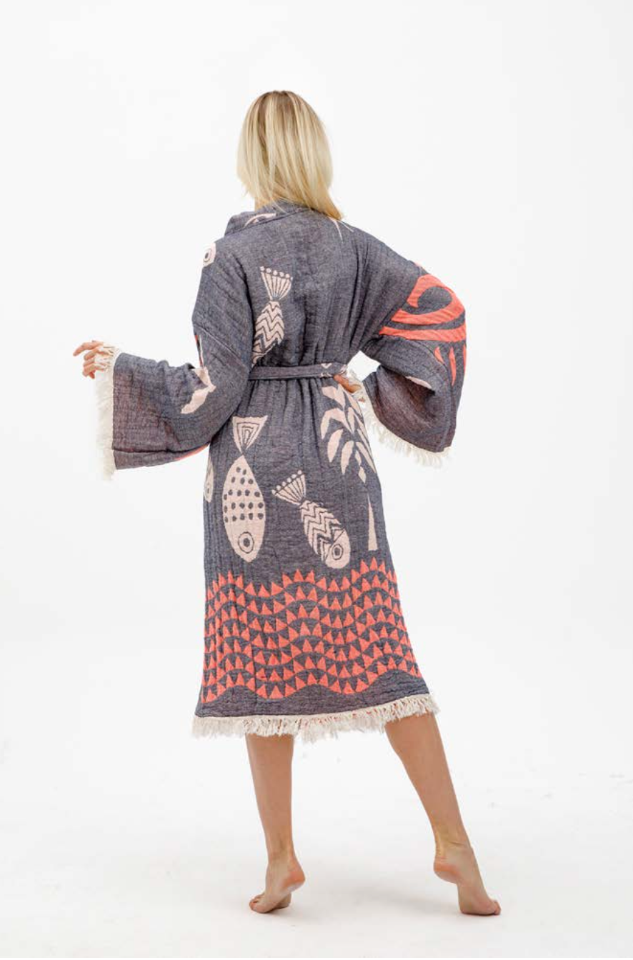 Big Fish Kimono in Dark Grey color made of 100% Turkish cotton Kimono by buldano in Turkey