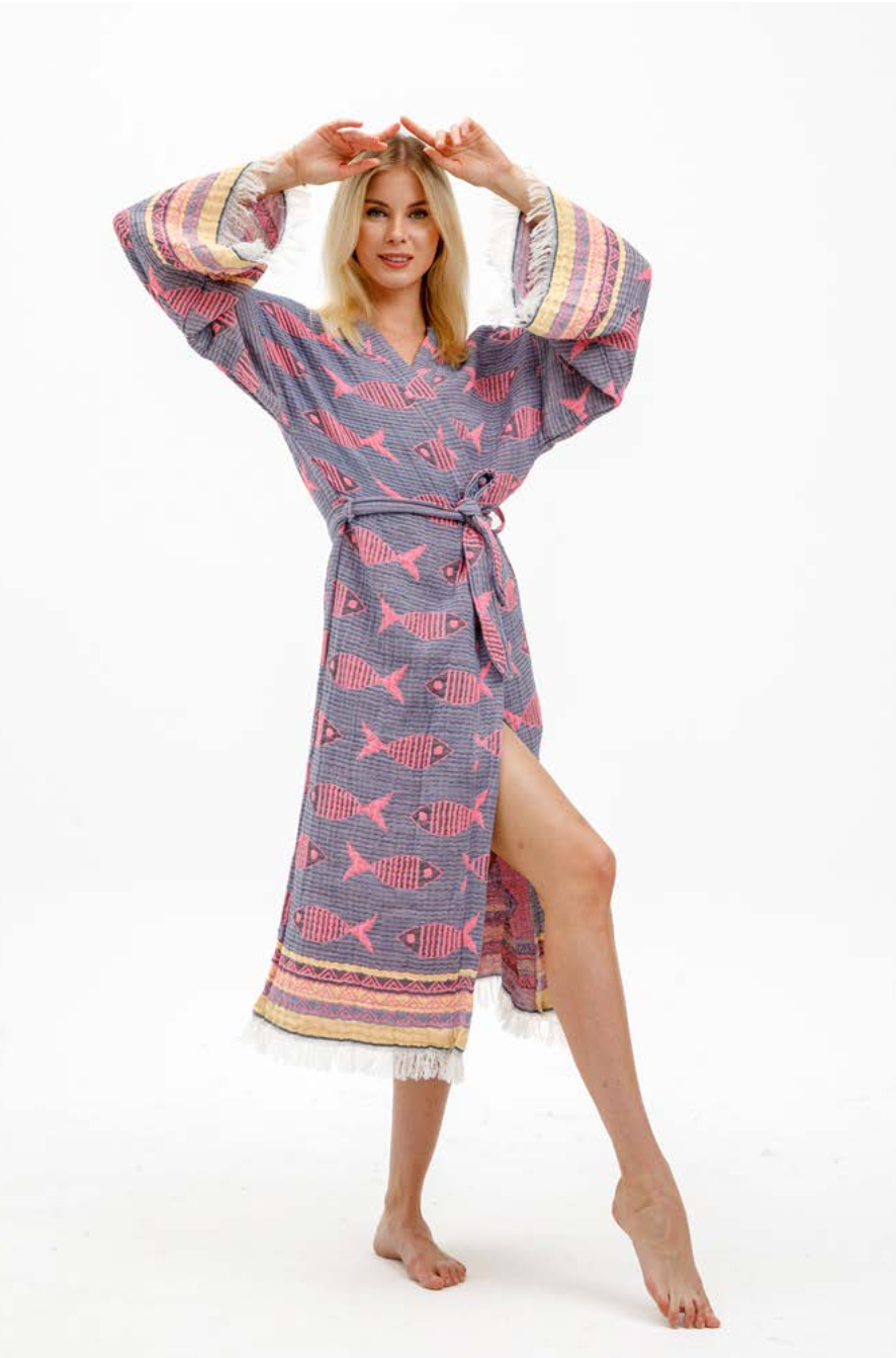 Fish Kimono in color made of 100% Turkish cotton Kimono by buldano in Turkey