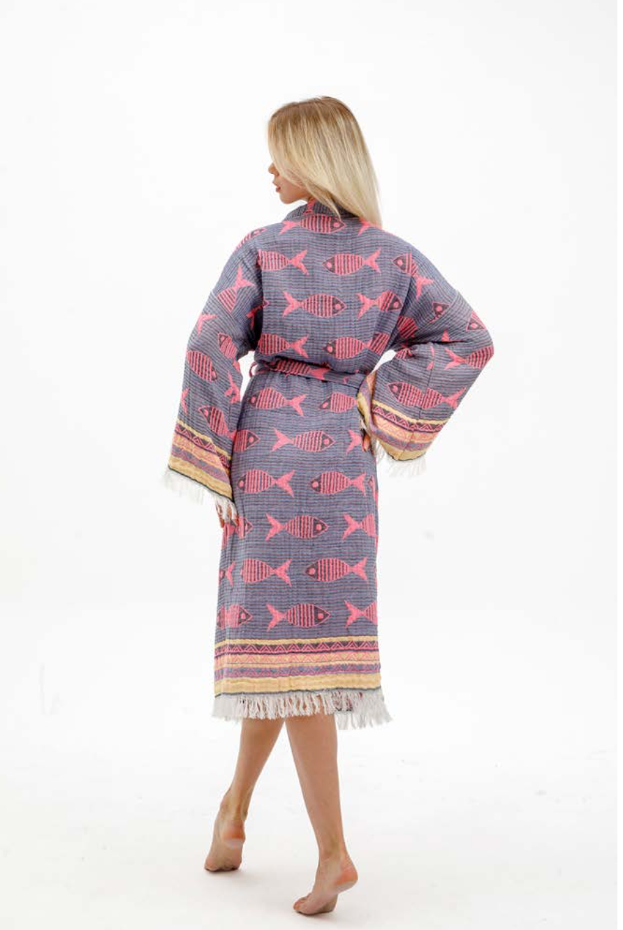 Fish Kimono in Blue color made of 100% Turkish cotton Kimono by buldano in Turkey