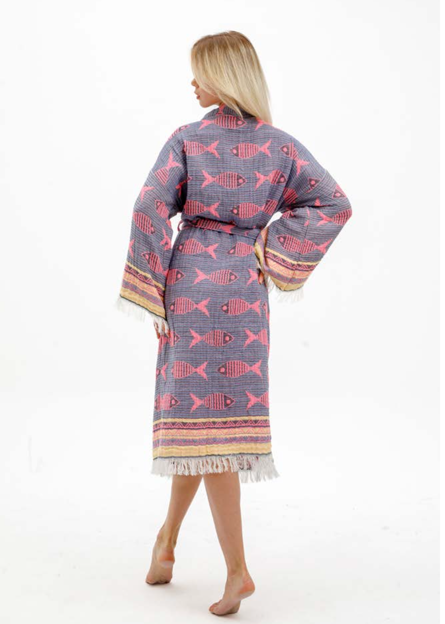 Fish Kimono in Blue color made of 100% Turkish cotton Kimono by buldano in Turkey