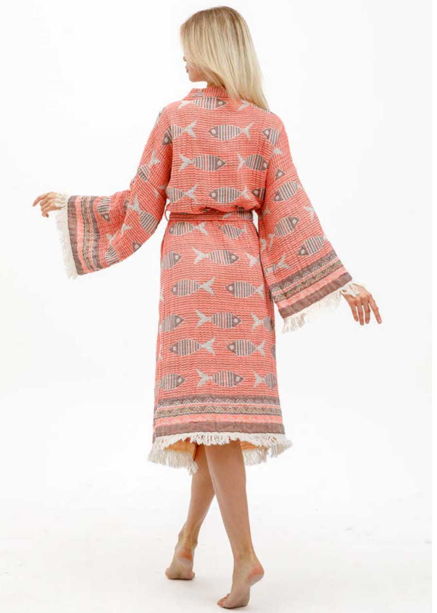 Fish Kimono in Coral color made of 100% Turkish cotton Kimono by buldano in Turkey