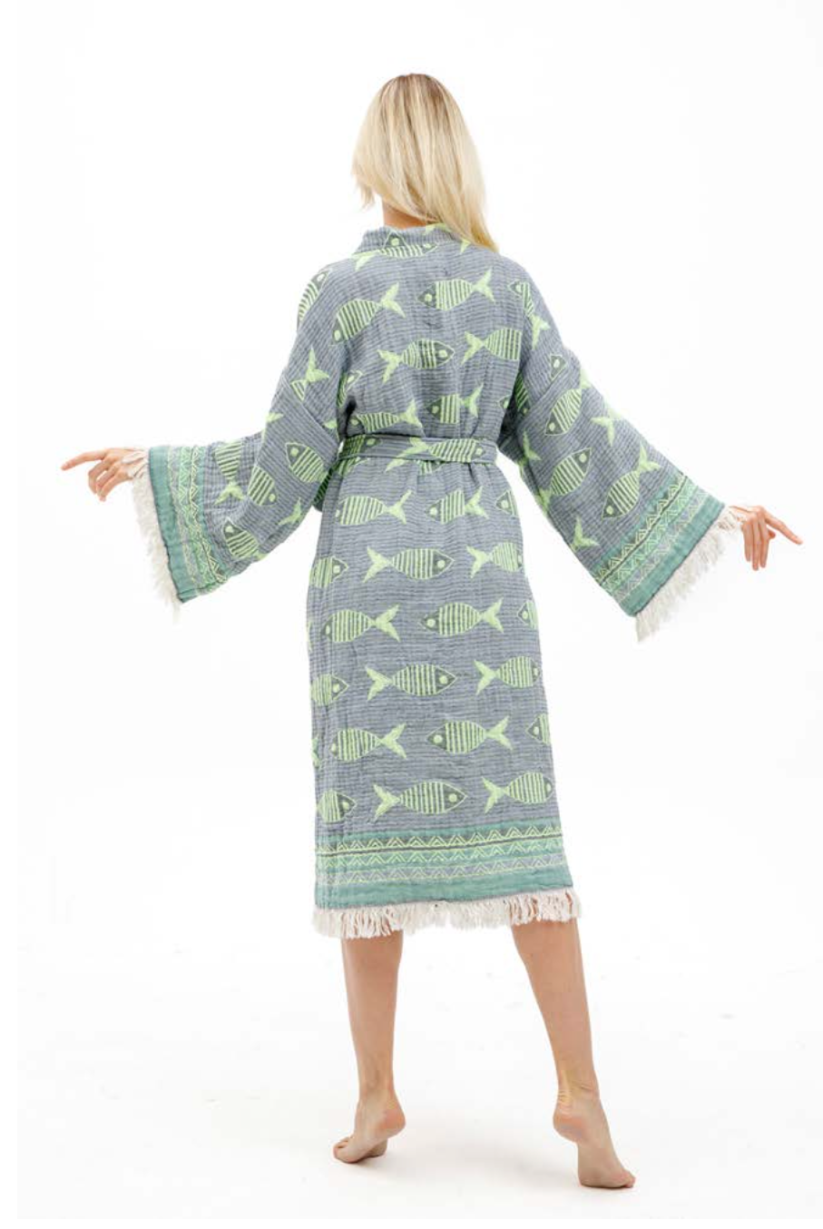 Fish Kimono in Green color made of 100% Turkish cotton Kimono by buldano in Turkey