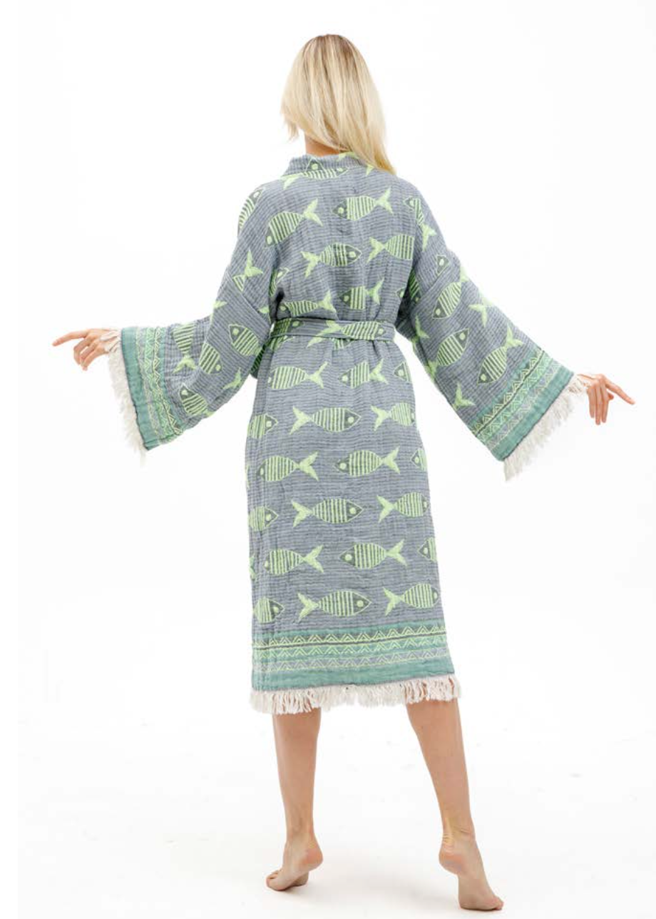 Fish Kimono in Green color made of 100% Turkish cotton Kimono by buldano in Turkey
