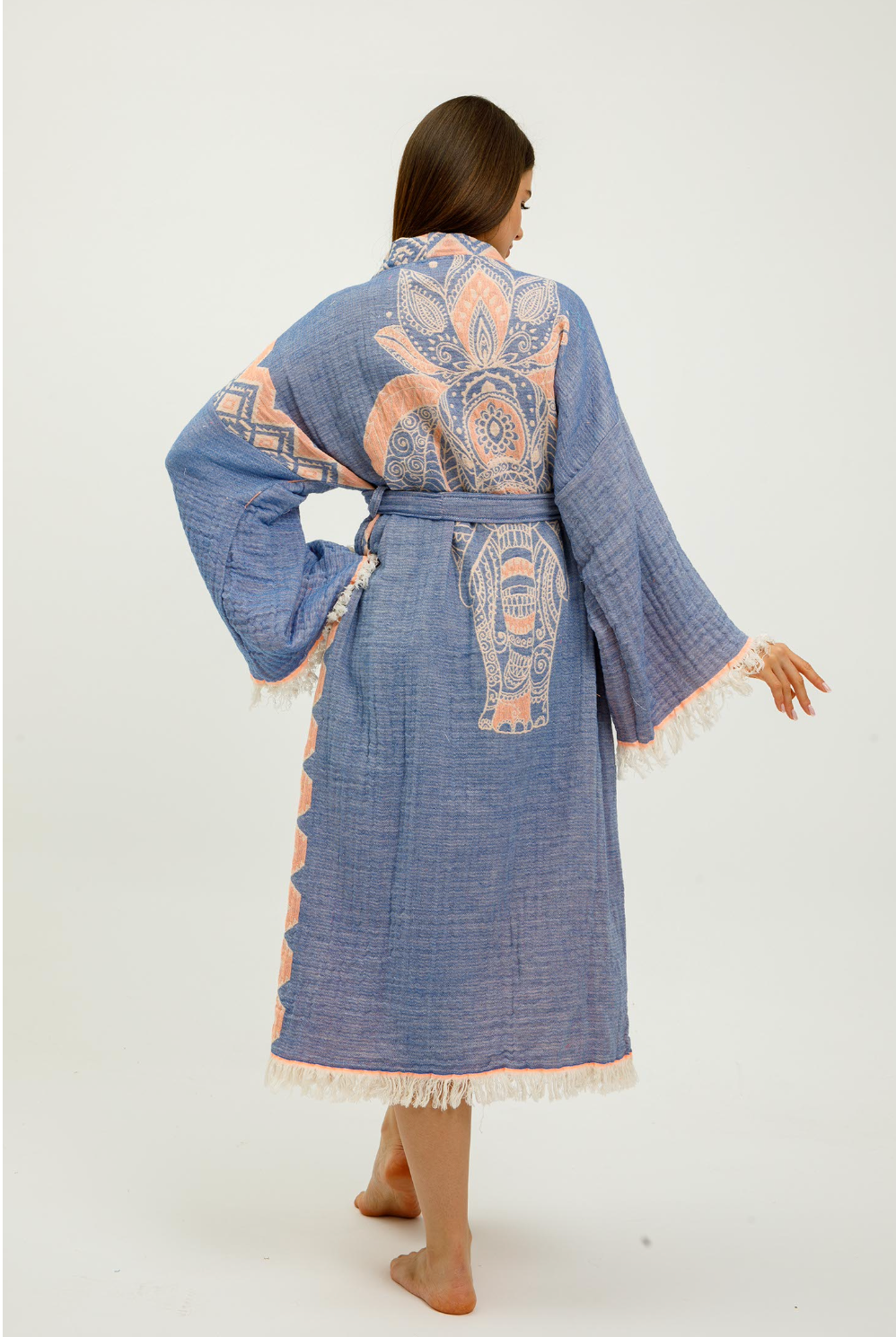 Jungle Kimono Elephant in Blue color made of 100% Turkish cotton Kimono by buldano in Turkey