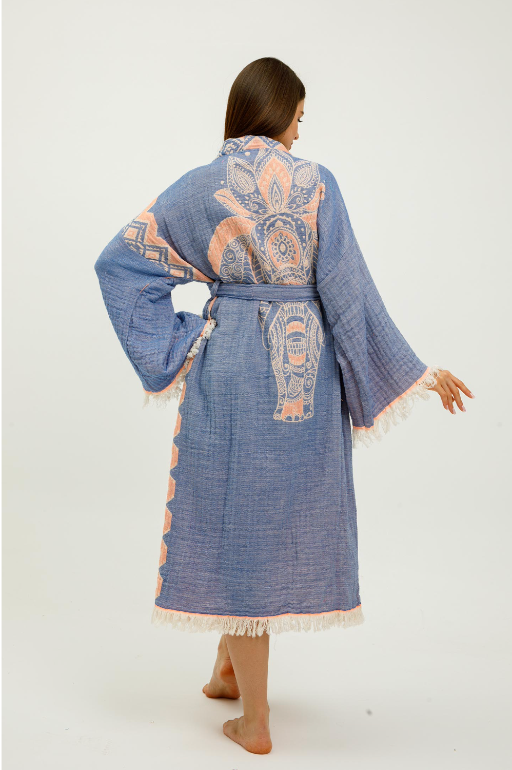 Jungle Kimono Elephant in Blue color made of 100% Turkish cotton Kimono by buldano in Turkey