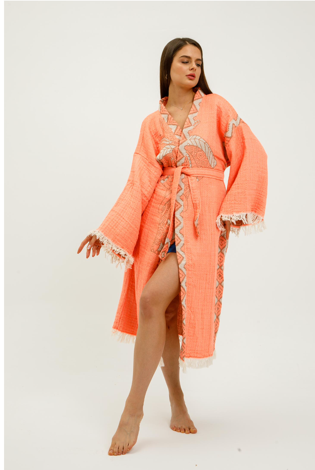 Jungle Kimono Elephant in Coral color made of 100% Turkish cotton Kimono by buldano in Turkey