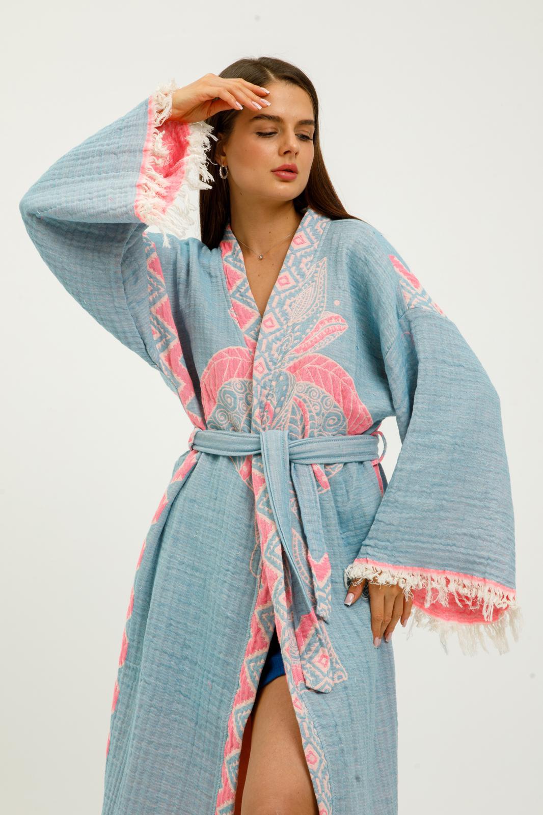 Jungle Kimono Elephant in Turquoise color made of 100% Turkish cotton Kimono by buldano in Turkey