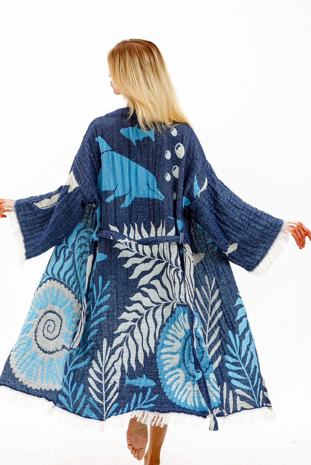 Ocean Kimono in Navy color made of 100% Turkish cotton Kimono by buldano in Turkey