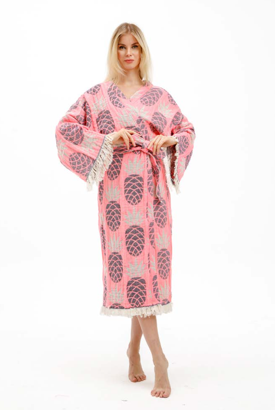 Pineapple Kimono in Pink color made of 100% Turkish cotton Kimono by buldano in Turkey