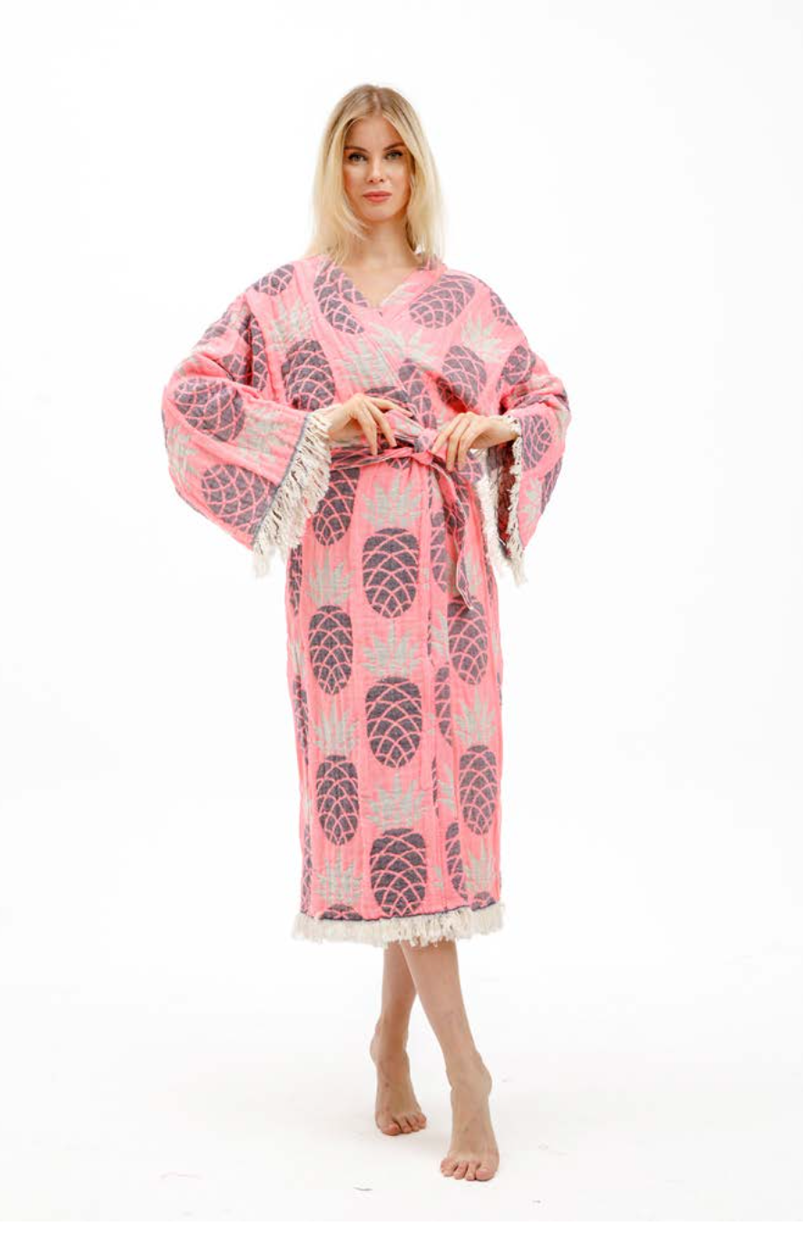 Pineapple Kimono in Pink color made of 100% Turkish cotton Kimono by buldano in Turkey