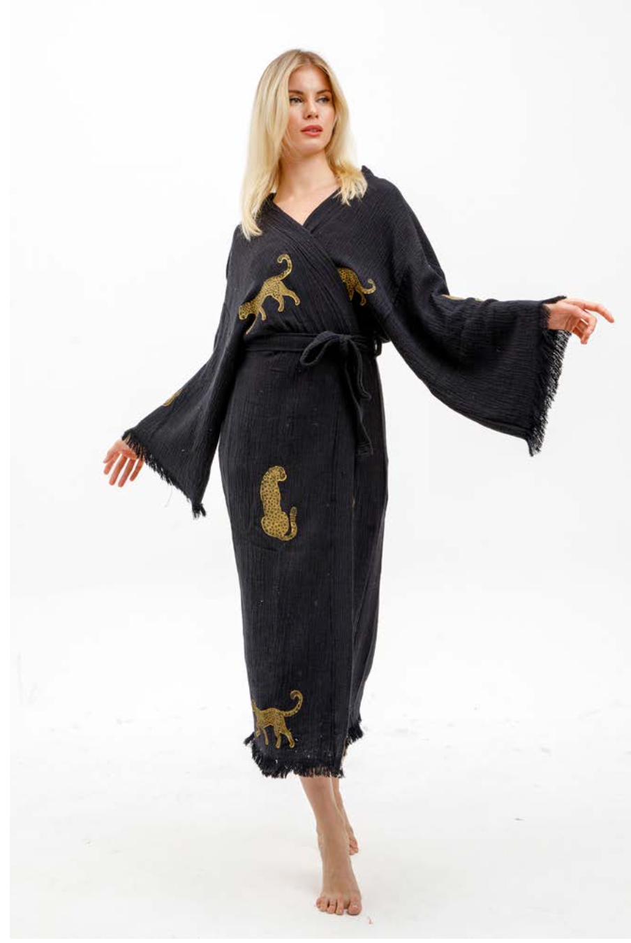 Tiger Hand Printed Kimono in color made of 100% Turkish cotton Kimono by buldano in Turkey
