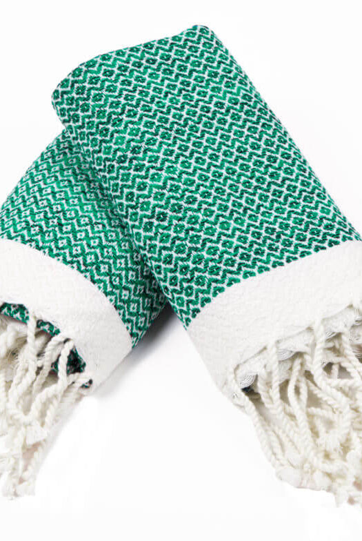 DIAMOND MINI TOWEL ( SET OF 2 ) in Green color made of 100% Turkish cotton Turkish Towel by buldano in Turkey