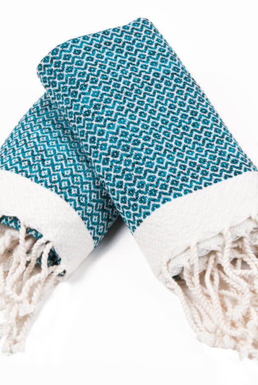 DIAMOND MINI TOWEL ( SET OF 2 ) in Teal color made of 100% Turkish cotton Turkish Towel by buldano in Turkey