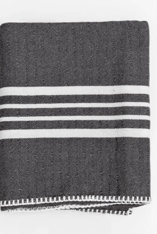 Farm House Turkish Towel without Fringe in Black color made of 100% Turkish cotton by buldano in Turkey