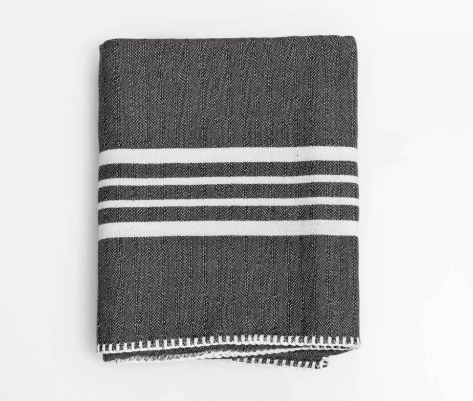 Farm House Turkish Towel without Fringe in Black color made of 100% Turkish cotton by buldano in Turkey