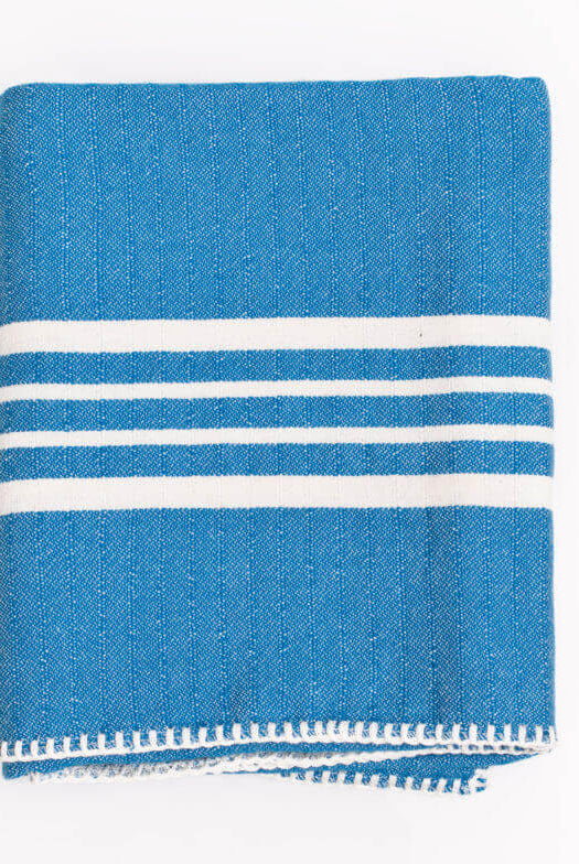 Farm House Turkish Towel without Fringe in Blue color made of 100% Turkish cotton by buldano in Turkey