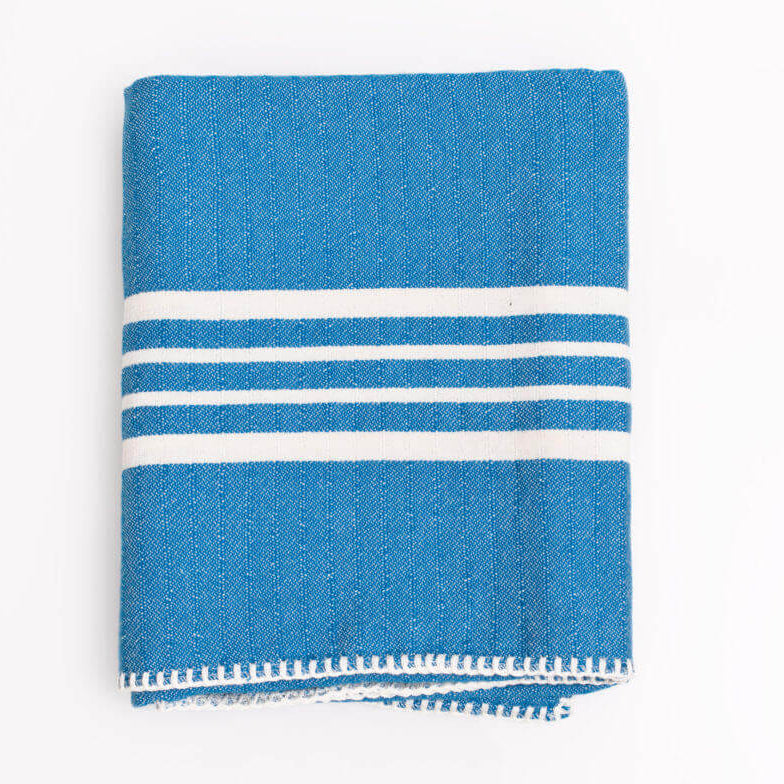 Farm House Turkish Towel without Fringe in Blue color made of 100% Turkish cotton by buldano in Turkey