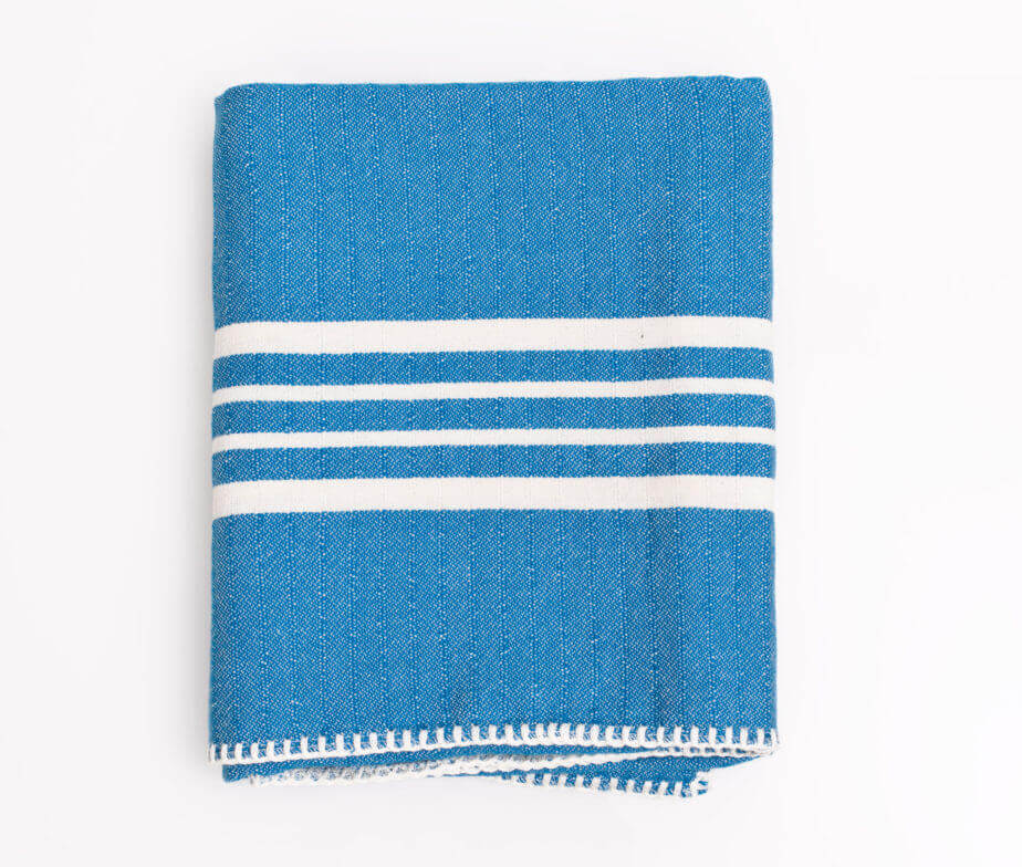 Farm House Turkish Towel without Fringe in Blue color made of 100% Turkish cotton by buldano in Turkey