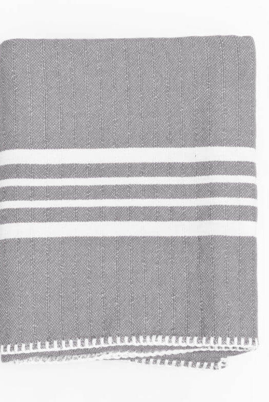 Farm House Turkish Towel without Fringe in Grey color made of 100% Turkish cotton by buldano in Turkey
