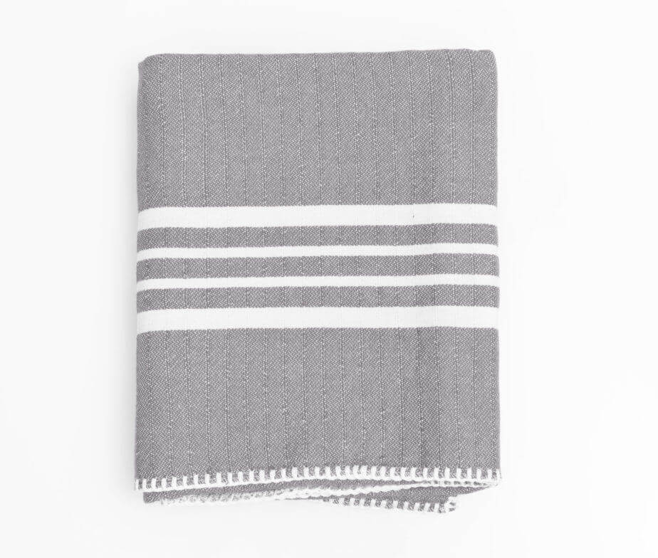 Farm House Turkish Towel without Fringe in Grey color made of 100% Turkish cotton by buldano in Turkey