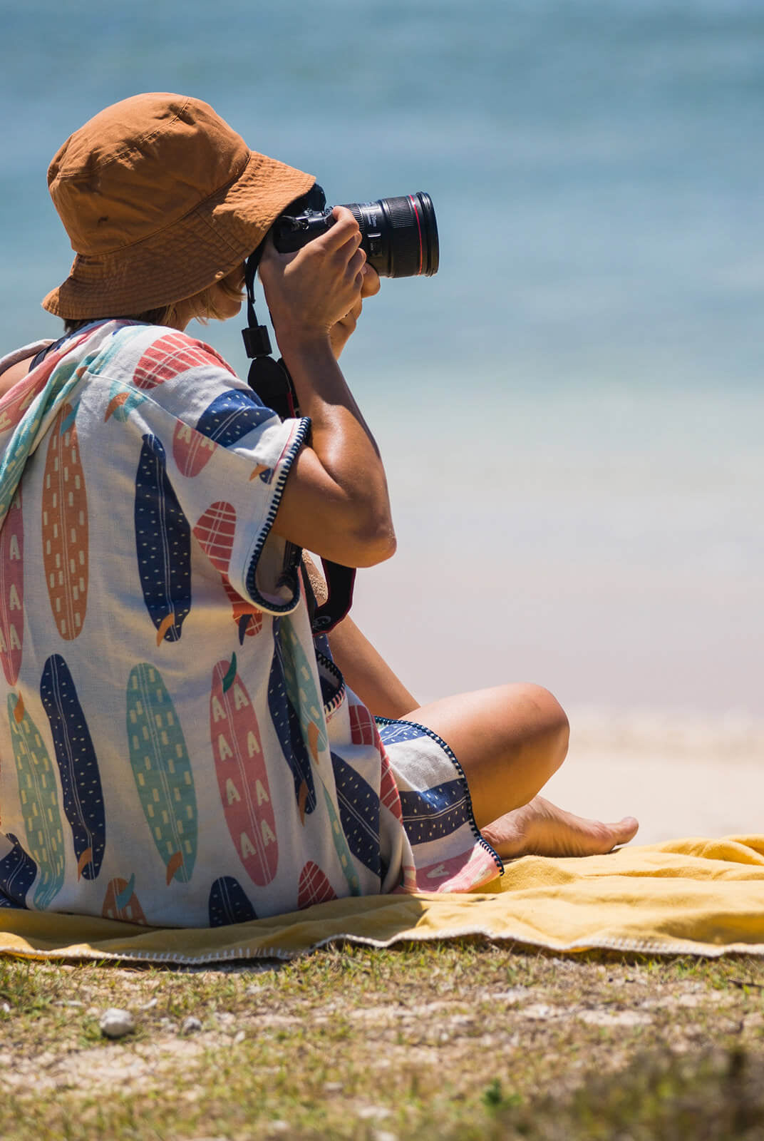 Surf Print Poncho Beach Cover Up in color made of 100% Turkish cotton Poncho by buldano in Turkey