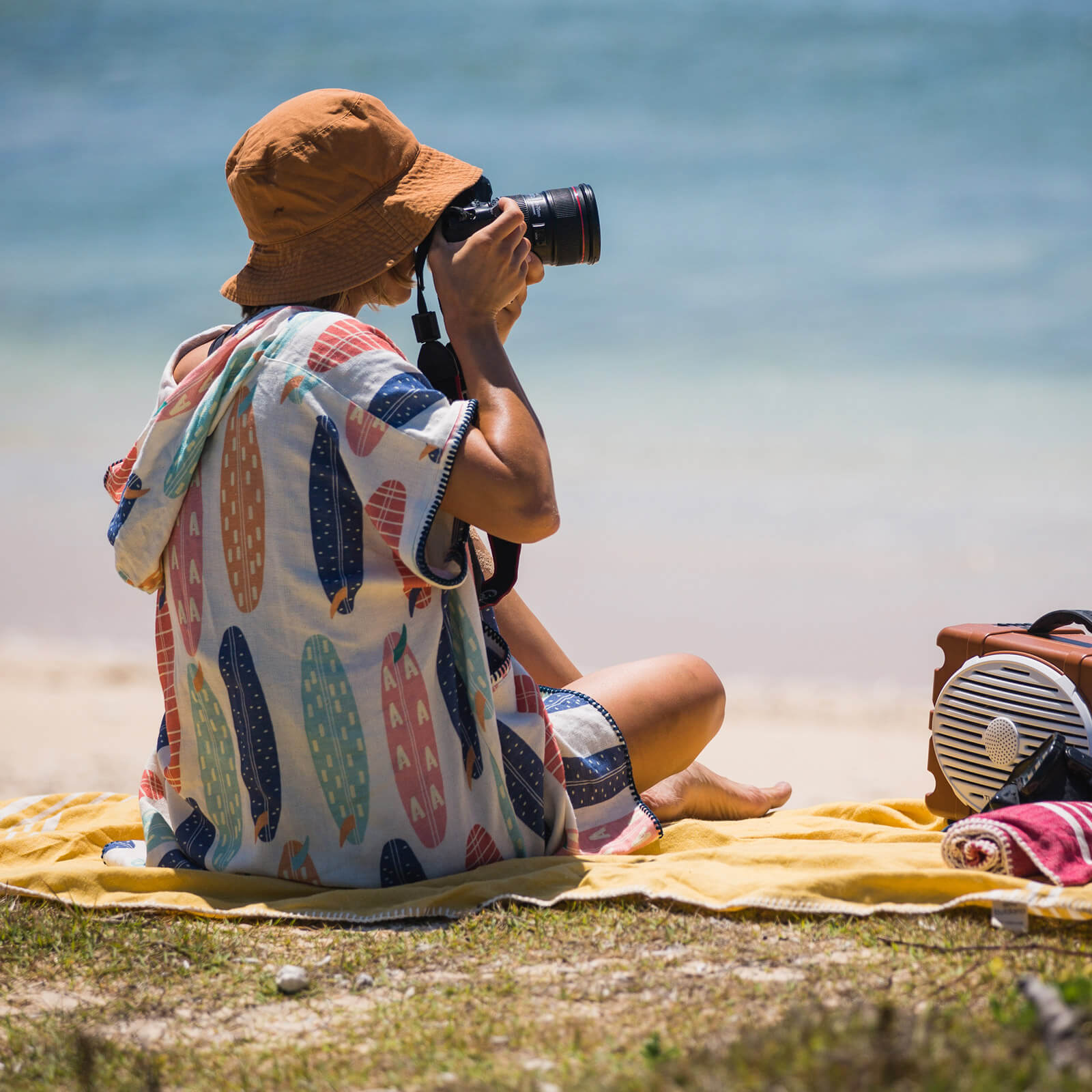Surf Print Poncho Beach Cover Up in color made of 100% Turkish cotton Poncho by buldano in Turkey