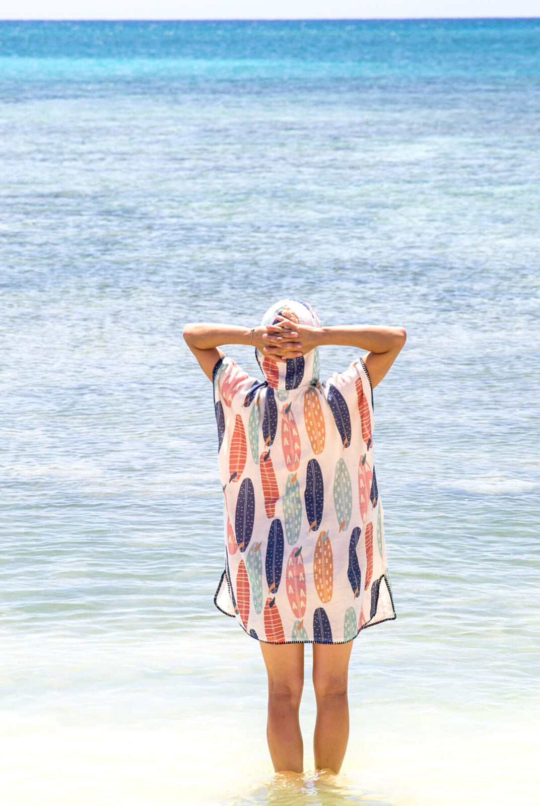 Surf Print Poncho Beach Cover Up in color made of 100% Turkish cotton Poncho by buldano in Turkey