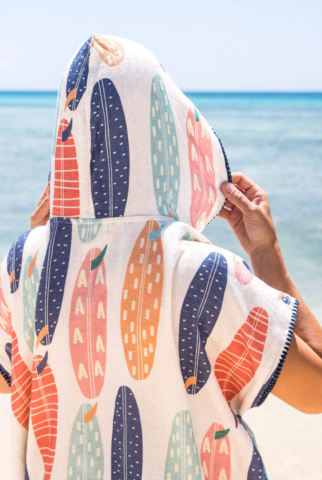 Surf Print Poncho Beach Cover Up in color made of 100% Turkish cotton Poncho by buldano in Turkey