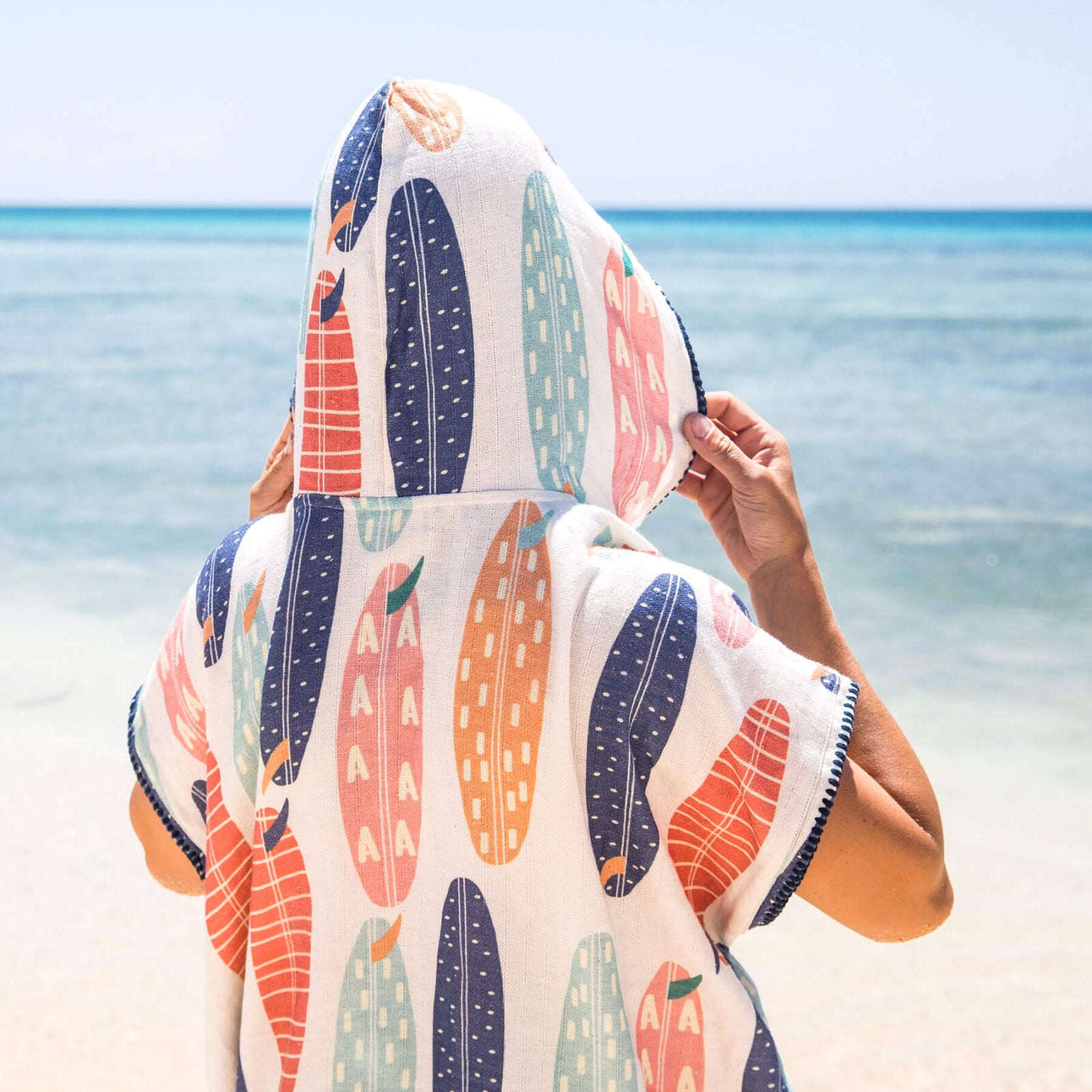 Surf Print Poncho Beach Cover Up in color made of 100% Turkish cotton Poncho by buldano in Turkey