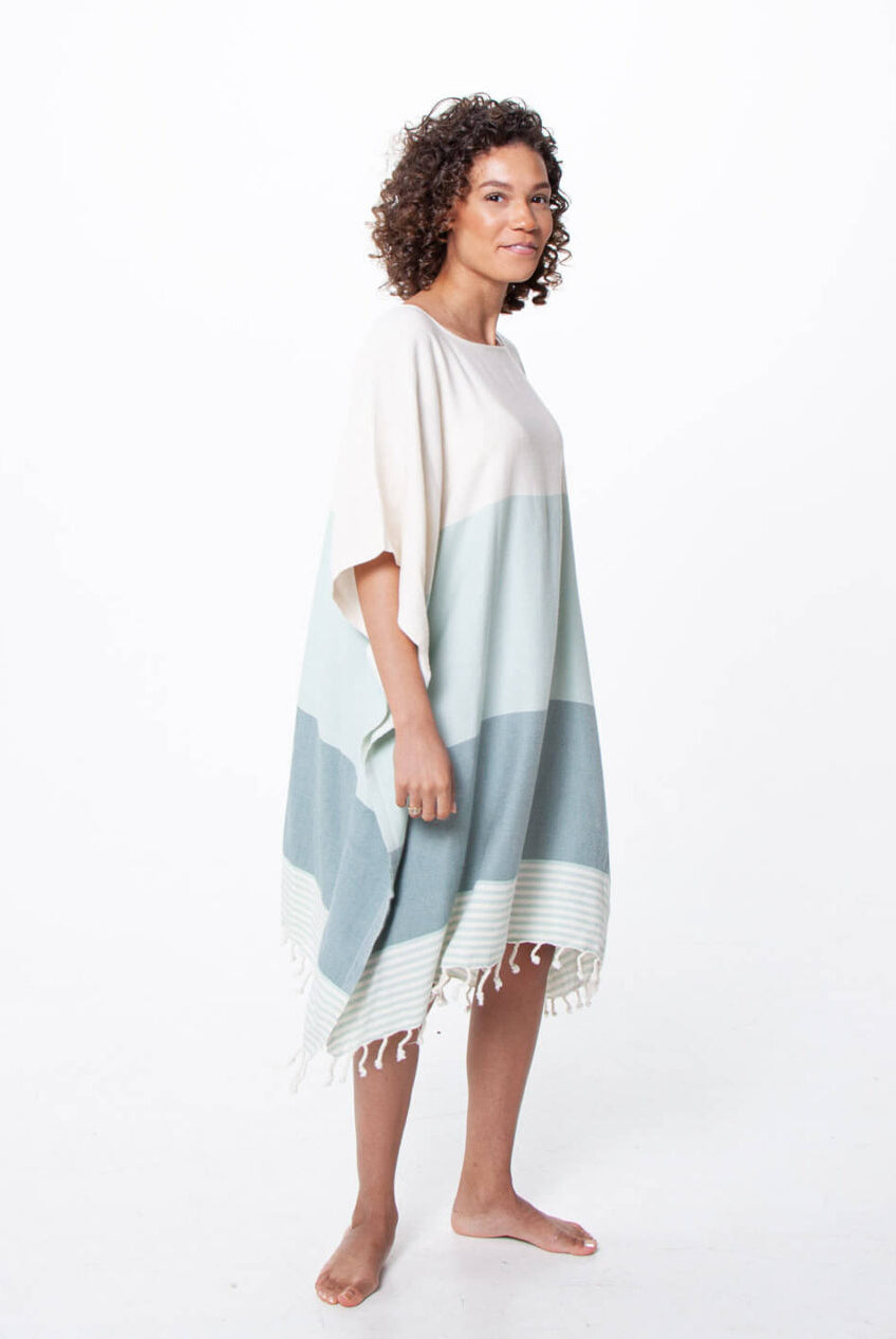 Multi Color Tunic Beach Cover Up in Mint Almond Green color made of 100% Turkish cotton Tunic by buldano in Turkey